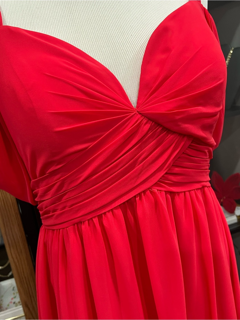 Strapless Red Pleated Evening Dress